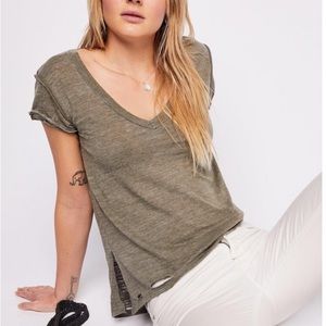Free People Cali Distressed V-Neck Tee Shirt